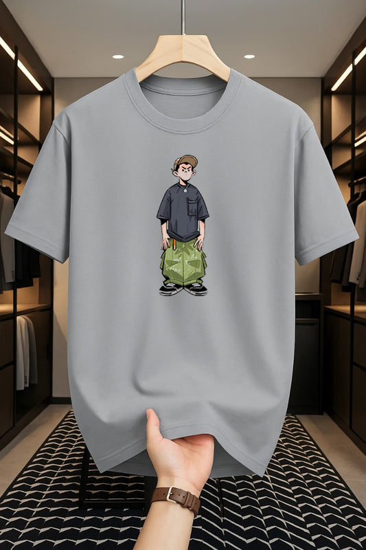 Drop Shoulder Print T-Shirt - Cartoon Design