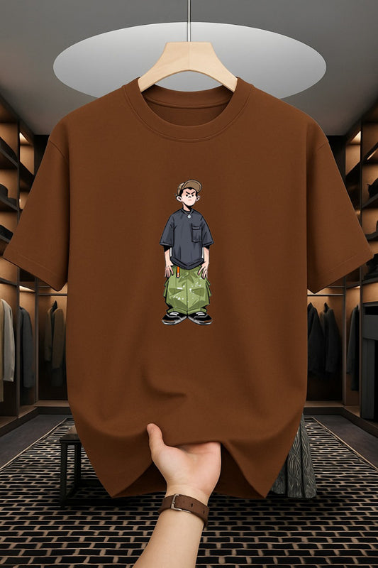 Drop Shoulder Print T-Shirt - Cartoon Design