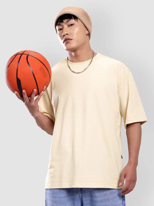 Oversized Plain T-Shirt - Beige
