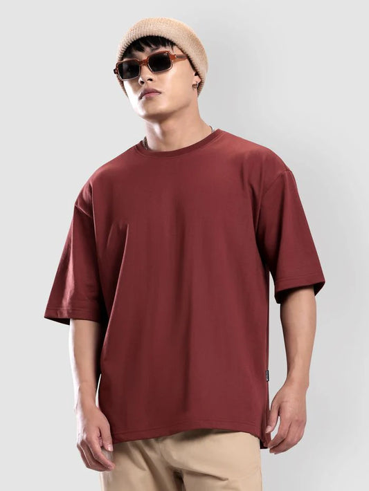 Oversized Plain T-Shirt - Maroon