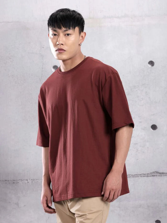 Oversized Plain T-Shirt - Maroon